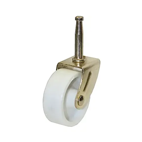 Wheel Caster, White With Brass Finish, Wood Stem, 2-In Pair