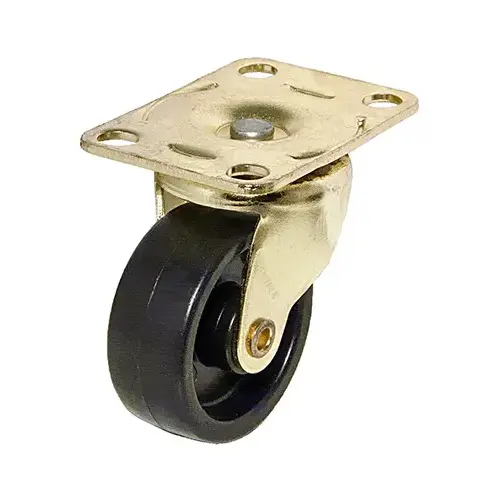 Wheel Caster, Black With Brass Finish Plate, 1-5/8-In Pair