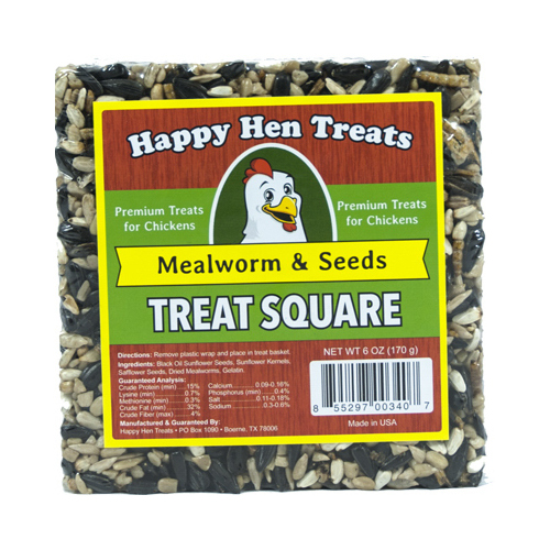 Happy Hen Treats 17087 Poultry Treats, Mealworm & Seed Squares, 6-oz.