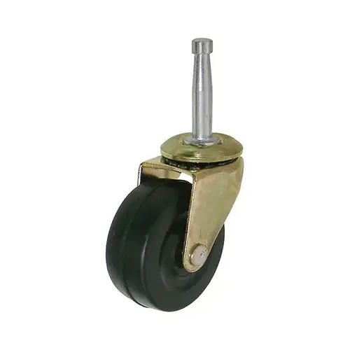 Wheel Caster, Black Soft Rubber With Brass Finish, Wood Stem, 2-In Pair