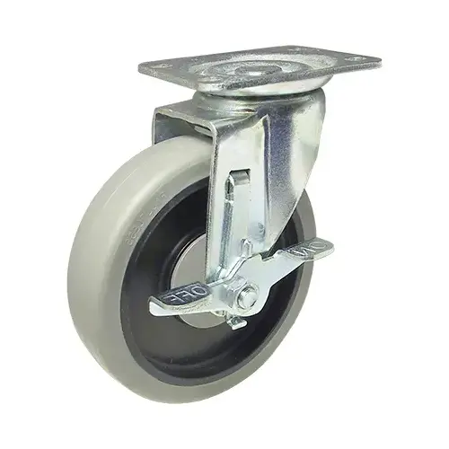 TPR Swivel Plate Caster With Side Grip Brake, Gray, 5-In.