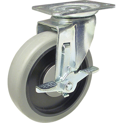 RICHELIEU AMERICA LTD F25371 TPR Swivel Plate Caster With Side Grip Brake, Gray, 5-In.