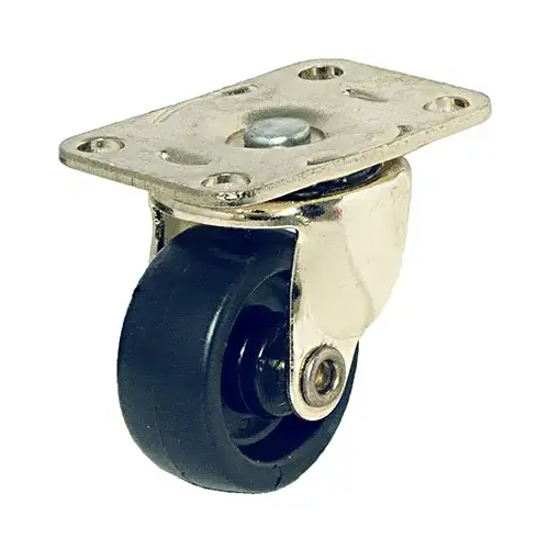 Black Plastic Wheel Caster, Brass Finish Plate, 1-1/4-In Pair