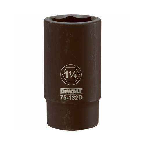 Impact Socket, 1-1/4 in Socket, 3/4 in Drive, 6-Point, CR-440 Steel, Black Oxide