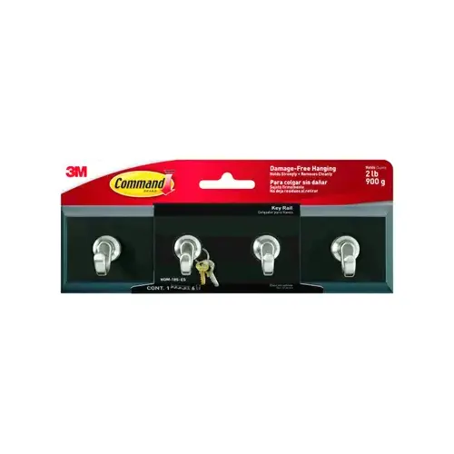 Key Rail With Hooks, Adhesive, Slate Color, 8 x 2-1/8 x 1-1/2-In.