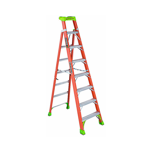 Louisville FXS1508 Cross Step Ladder, 147 in Max Reach H, 8-Step, 300 lb, Type IA Duty Rating, 3 in D Step, Fiberglass