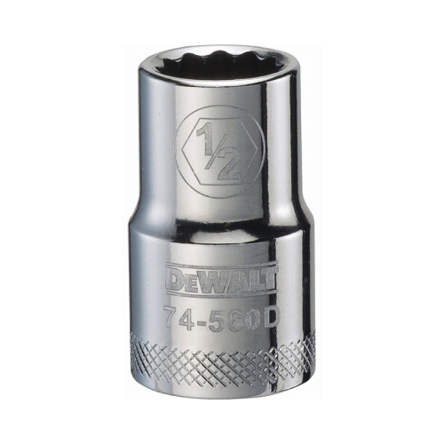 Drive Socket, 1/2 in Socket, 1/2 in Drive, 12-Point, Vanadium Steel, Polished Chrome