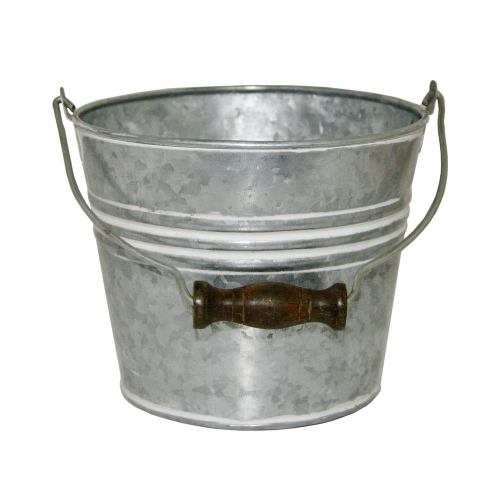 Robert Allen MPT01626 Planter With Handle, Banded Metal, White Wash, 6-In.