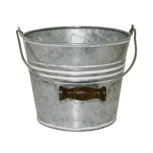 Planter With Handle, Banded Metal, White Wash, 6-In.