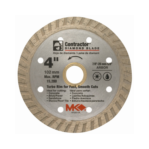 MK DIAMOND PRODUCTS 167020 Circular Saw Blade, Turbo Rim Dry/Wet, 4-In.