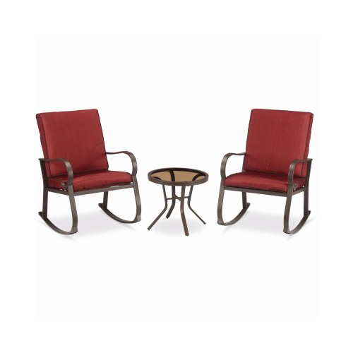 BOND MFG COMPANY 69953 Galena 3-Pc. Bistro Set, Cushioned Steel Rocker Chairs, Brown