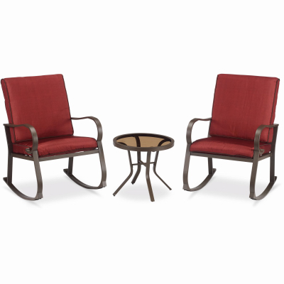 BOND MFG COMPANY 69953 Galena 3-Pc. Bistro Set, Cushioned Steel Rocker Chairs, Brown