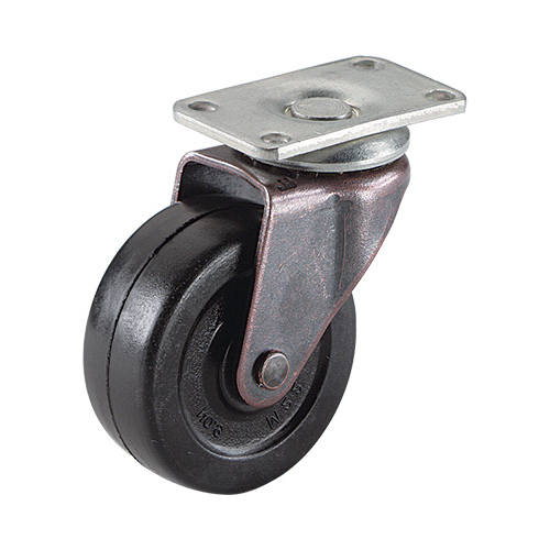 Wheel Caster, Soft Black Rubber With Copper Finish Plate, 2-In