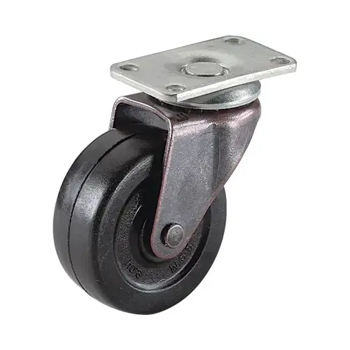 Wheel Caster, Soft Black Rubber With Copper Finish Plate, 2-In Pair