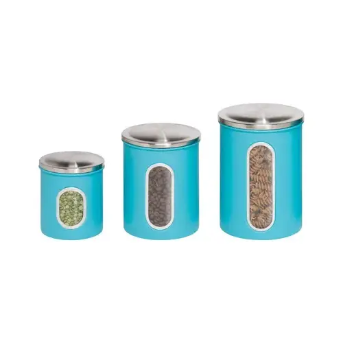 Honey-Can-Do KCH-01312 Storage Canisters, Blue Metal - pack of 3