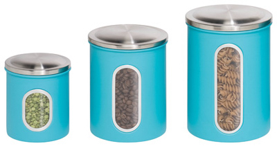 Honey-Can-Do KCH-01312 Storage Canisters, Blue Metal  pack of 3