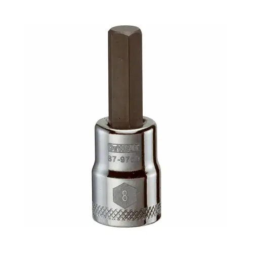 Fractional Hex Bit Socket, 8 mm Tip, 3/8 in Drive, Polished Chrome Vanadium, 1-31/32 in OAL