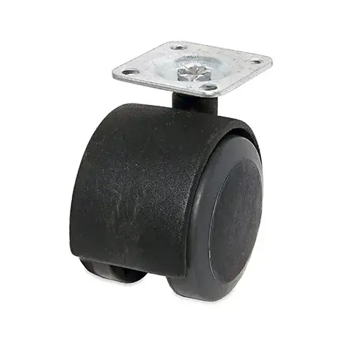 Dual-Wheel Caster With Plate, Black With Grey Soft Tread, 2-In Pair