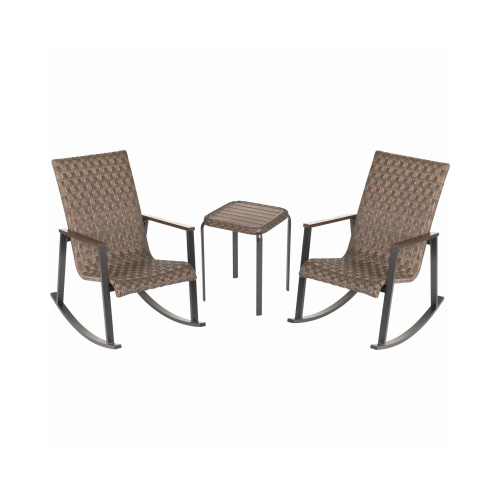 Bayside 3-Pc. Seating Set, 2 Rocking Chairs + Table, Brown Wicker/Aluminum