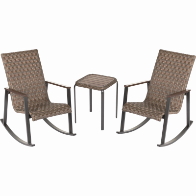 WOODARD, LLC RXTV-2008-RL Bayside 3-Pc. Seating Set, 2 Rocking Chairs + Table, Brown Wicker/Aluminum