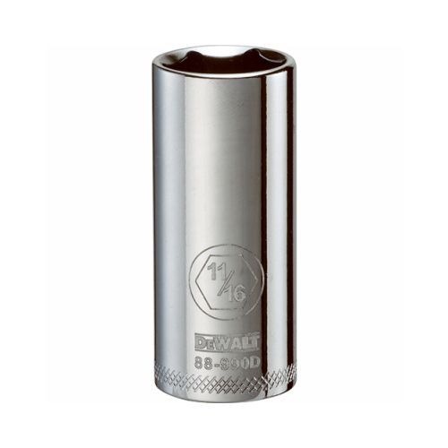 Drive Socket, 11/16 in Socket, 3/8 in Drive, 6-Point, Vanadium Steel, Polished Chrome