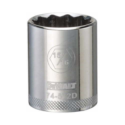 Drive Socket, 15/16 in Socket, 1/2 in Drive, 12-Point, Steel, Polished Chrome Vanadium