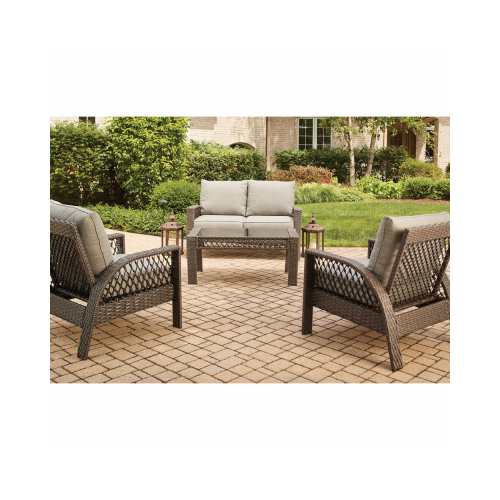 Coral Bay 4-Pc. Deep Seating Set, 2 Cushioned Chairs & Loveseat + Coffee Table, Brown Wicker/Steel