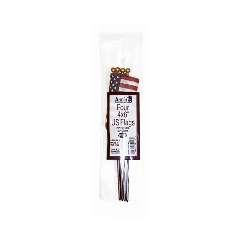 ANNIN FLAGMAKERS 041109R U.S. Handheld Flags, 4 x 6-In., 4-Ct - pack of 4