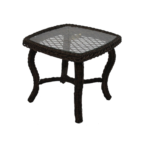 Four Seasons Courtyard BPH02610H60 Bermuda End Table, All-Weather Wicker, Steel Frame, Glass Top