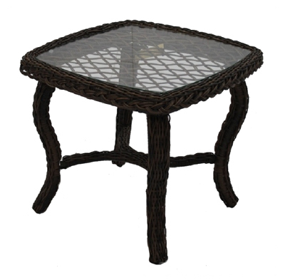 Four Seasons Courtyard BPH02610H60 Bermuda End Table, All-Weather Wicker, Steel Frame, Glass Top