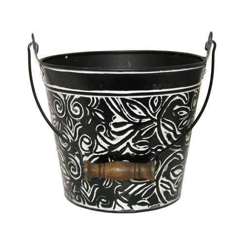 Robert Allen MPT01627 Planter With Handle, Charcoal Floral Metal, 8-In.