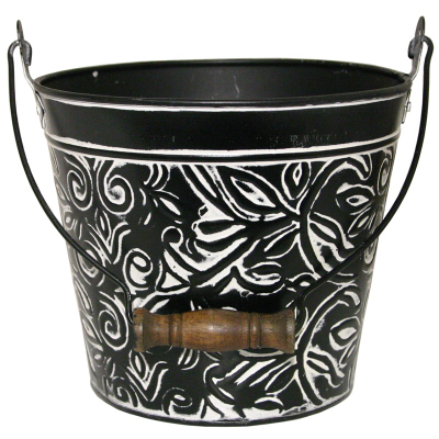 Robert Allen MPT01866 Planter With Handle, Charcoal Floral Metal, 12-In.