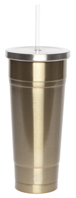 Core Home 18034-TV Chilly Tumbler with Straw, Stainless Steel, Gold, 24-oz.