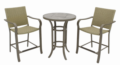 Four Seasons Courtyard S3-BFK01009 Amalfi 3-Pc. Balcony-Height Dining Set, Steel-Frame Chairs + 28-In. Table