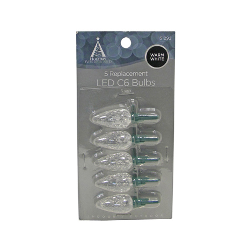 Christmas Lights LED Replacement Bulb, C6, Warm White  pack of 5