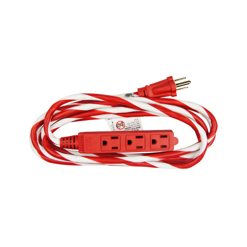 KAB ENTERPRISE CO LTD KAB2/KAB2F3 Extension Cord, Candy Cane Colors, Indoor/Outdoor, 16/3, 10-Ft.