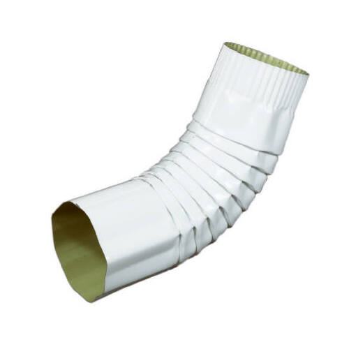 Gutter Elbow, Corrugated Round, White Aluminum, 3-In.