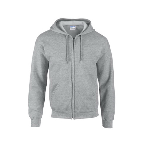 Hooded Zip Sweatshirt, Sports Gray Cotton/Poly, Medium