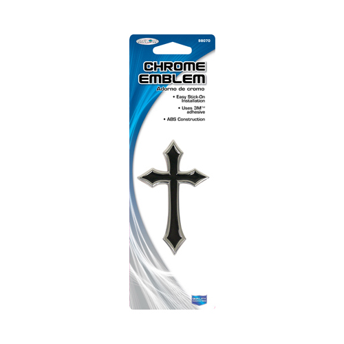Custom Accessories 98070 Car Emblem, Cross, Chrome/Black, SelfAdhesive