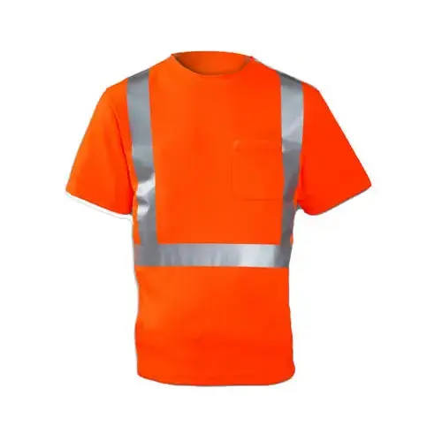 Class II Hi-Viz Safety Shirt, Short Sleeves, Orange, M