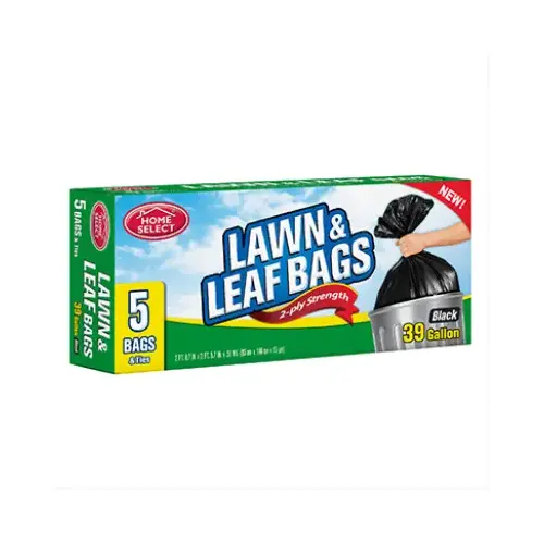 Lawn & Leaf Trash Bags, 2-Ply Strength, 39-Gallon, 5-Ct. Black