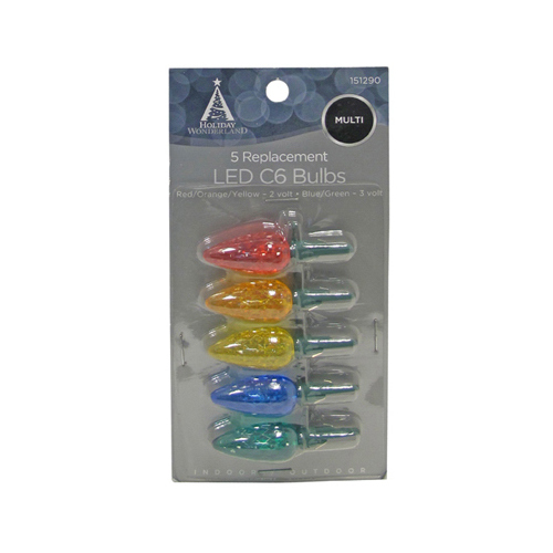 Holiday Wonderland 11200-88 Christmas Lights LED Replacement Bulb, C6, Multi-Color  pack of 5