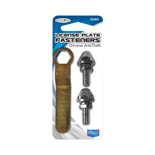 Custom Accessories 93362 License Plate Fastener, With Tool, Anti-Theft Chrome