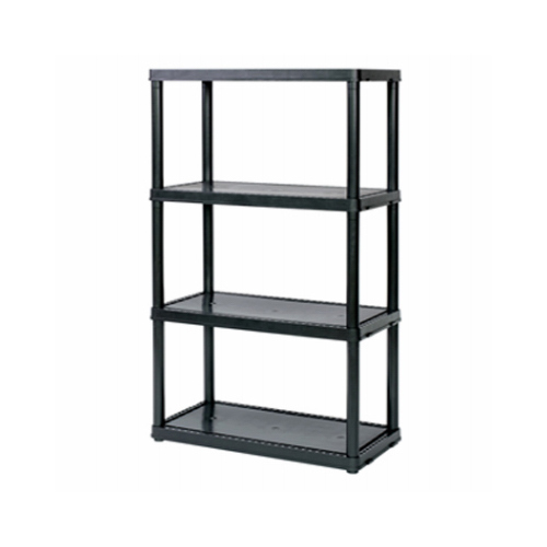 4-Shelf Shelving Unit, Black Plastic, 24 x 12 x 48-In.