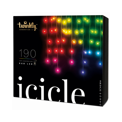 LEDWORKS SRL TWI190STP-TUS Twinkly App-Controlled 190 RGB Multicolor LED Icicle Lights (16.4 * 2.3 ft) - Transparent wire - Indoor/Outdoor decorations - Generation II