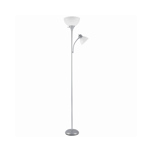 Delilah Torchiere Floor Lamp + Adjustable Reading Light, Silver, 72-In.