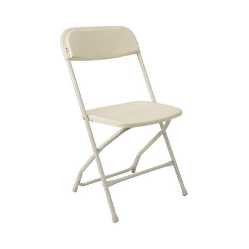 Folding Chair, White Plastic, Metal Frame