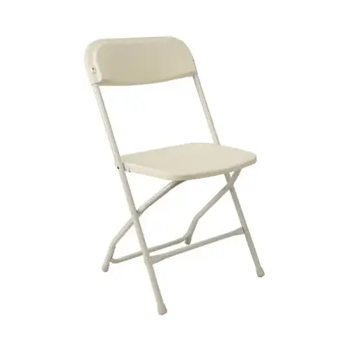 Folding Chair, White Plastic, Metal Frame - pack of 10