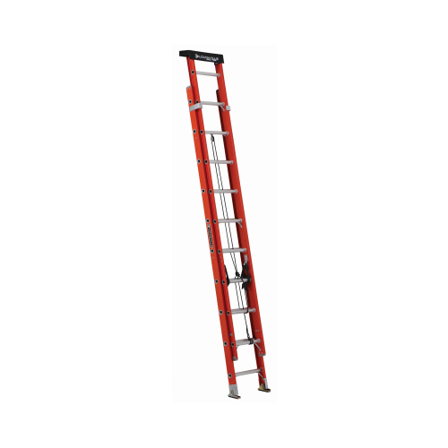 Louisville L-3022-20PT Extension Ladder, 240 in H Reach, 300 lb, 1-1/2 in D Step, Fiberglass, Orange