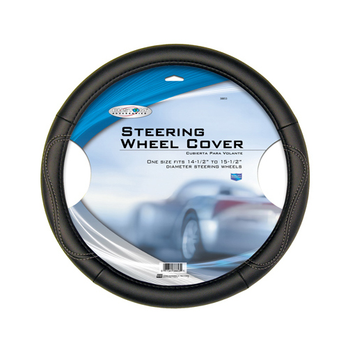 Steering Wheel Cover, Black Leatherette, One Size